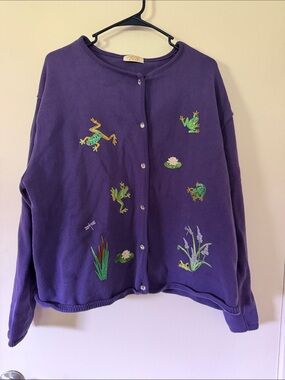 Tiannl Purple Frog Motif Button Cardigan
